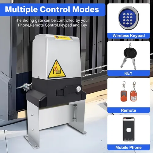 Miniatura 8 de Abridor automático de puerta corredera de 3300 libras y 550 W, control por aplicación con 4 controles remotos, kit remoto automático de motor