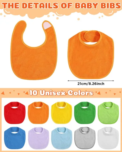 Miniatura 2 de JaGely Paquete de 30 baberos de muselina para bebé, multicolor, sólido, unisex, impermeable, alimentador ajustable para dentición y babeo