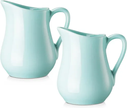Miniatura 11 de Gurygo Juego de 2 Jarras para Crema de 8 onzas de Cerámica con Asa, Pequeño Contenedor Clásico de Leche Blanco, Jarra de Crema de Porcelana Fina