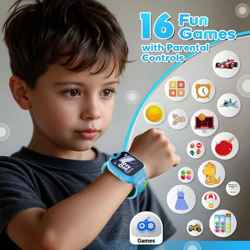 Miniatura 3 de Contixo KW01 - Relojes inteligentes para niños, color azul, pantalla táctil HD de 1.54 pulgadas, juguete educativo con juegos, cámara, grabadora