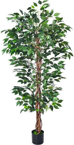Miniatura 9 de HAIHONG Paquete de 2 ficus artificiales de 4 pies, plantas falsas con maceta de plástico resistente, árboles de ficus artificiales para el hogar