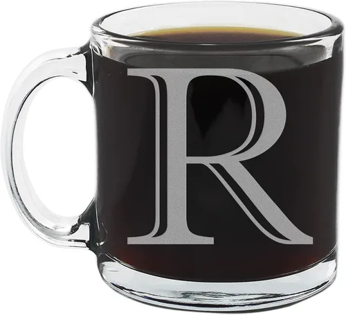 Miniatura 16 de Spotted Dog Company Taza de café de vidrio transparente con monograma grabado de 12 onzas (letra A), regalos de café personalizados de la A a la Z