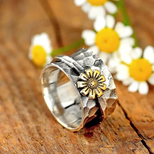Miniatura 5 de Anillo giratorio de flores de margarita para mujeres, niñas, hombres, antiansiedad, gira libremente, inspiraciones, alivio del estrés, meditación
