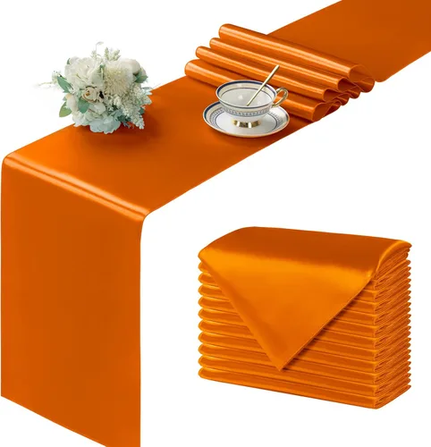 Miniatura 32 de Manyshofu 24 Piezas Caminos de Mesa de Satén Plateado – Tamaño Largo de 12 x 108 Pulgadas, Decoración de Camino de Mesa para Fiestas Brillante