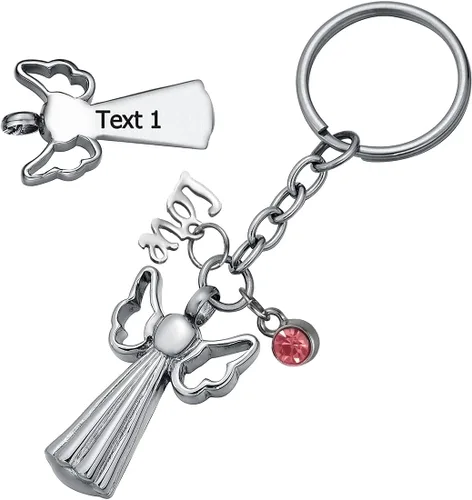 FCZDQ Llavero colgante de urna de la joyería de la cremación de la ceniza de la cruz del ala del ángel personalizado