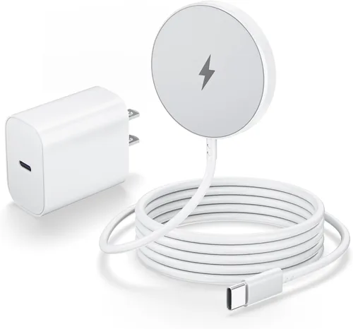 Cargador inalámbrico magnético [certificado Apple MFi], 3.3 pies, 15 W, cargador rápido Apple Mag-Safe con bloque de carga rápida USB C compatible