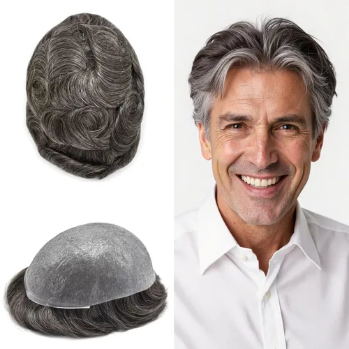 Miniatura 12 de FNY HAIR - Tupé para hombres, sistema de cabello humano, piel ultrafina, PU con bucle en V, prótesis de cabello natural para hombres, #1B05 1B# OFF