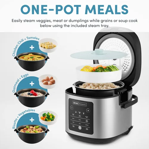 Miniatura 2 de AROMA® Arrocera de cocción lenta de 20 tazas y olla de arroz integral con asas de olla elevables y tapa de almacenamiento de silicona, cerámica