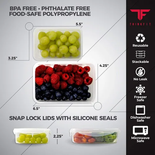 Miniatura 7 de ThinkFit Bolsa de almuerzo transparente con 6 recipientes para preparación de comidas - Sin BPA, reutilizable, apta para microondas + congelador