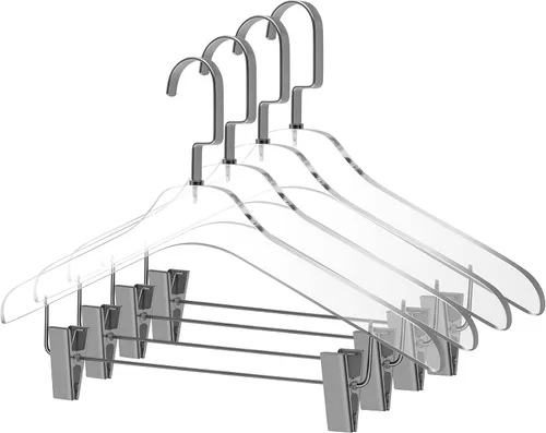 Miniatura 10 de Perchas acrílicas transparentes de calidad 40 para faldas y pantalones, elegante colgador con ganchos dorados, organizador de armario para adultos