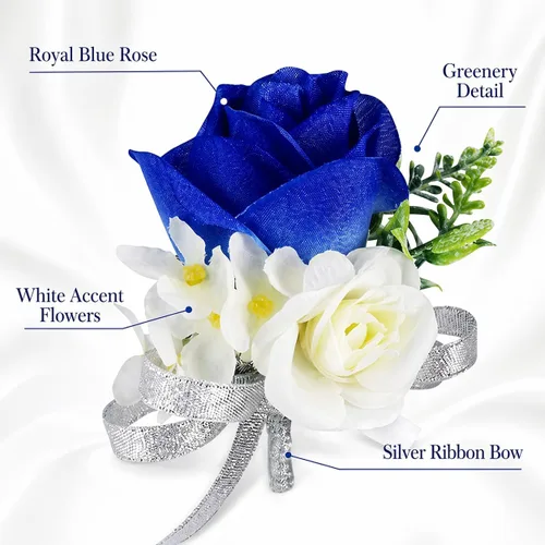 Miniatura 5 de ChezMax Ramillete artificial de flores hechas a mano con clip y cinta, 4 unidades para novia, novio, boda, fiesta de graduación