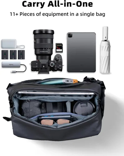 llano Bolsa bandolera para cámara de 6L para fotógrafos, bolsa de hombro DSLR, pequeña, compacta funda cruzada para cámara con correa ajustable para