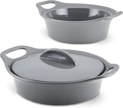 Miniatura 15 de Rachael Ray Solid Glaze Ceramics - Juego de utensilios para hornear/panadería con tapa compartida, 3 piezas, azul agave