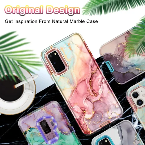 Miniatura 7 de Btscase Funda compatible con Samsung Galaxy S20 de 6.2 pulgadas, patrón de mármol 3 en 1, resistente a prueba de golpes, cuerpo completo