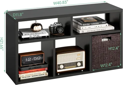 Miniatura 2 de IRONMIX Organizador de almacenamiento de 5 cubos de metal, estantería corta negra, soporte de TV para televisores de hasta 40 pulgadas, centro