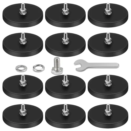 Miniatura 8 de DIYMAG 12 Imanes Recubiertos de Goma, Potencia Adhesiva de 30 LBS Base de Imán Grande de Neodimio Antiarañazos con Imán Roscado M5 con Pernos