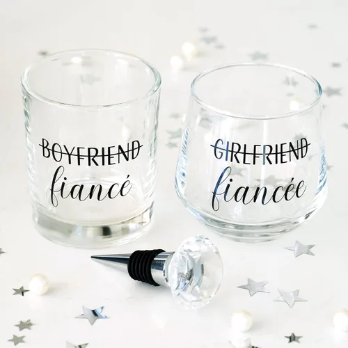 Miniatura 9 de Regalos de Compromiso Newlywoo para Parejas - ¡Regalo Único de Prometido para Él o Ella! Vasos de Vino de Whiskey con Tapón de Vino de Diamante