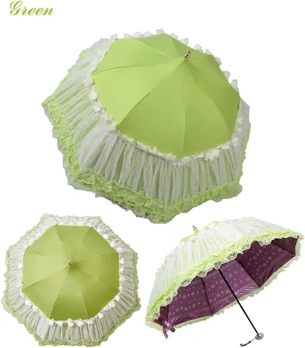 Miniatura 4 de Honeystore Pagoda Parasol 3 Folding Lace Totes Sun Rain Wedding Ruffle Umbrella