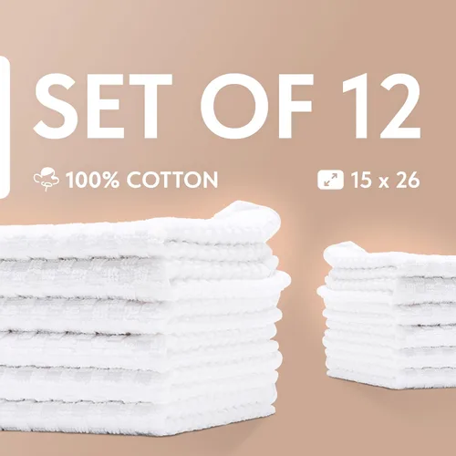 Miniatura 6 de Wealuxe Paquete de 12 toallas de cocina superabsorbentes, 100 % algodón, 450 GSM, gruesas, lavables a máquina, para secar la cocina, limpieza, Blanco