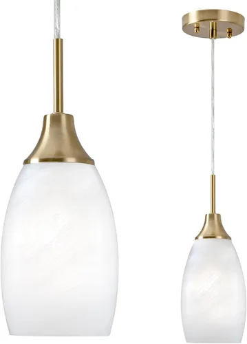 Miniatura 31 de Viinew Mini Lámpara Colgante de Vidrio, 1-Luz de Vidrio Artístico Ovalado Blanco Soplado a Mano Lámpara Colgante Suspendida para Isla de Cocina