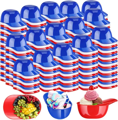 Miniatura 15 de Baderke Cuencos para gorra de béisbol de postre de helado, tazón de 8 onzas, mini tazones para casco, vasos de plástico para suministros de fiesta