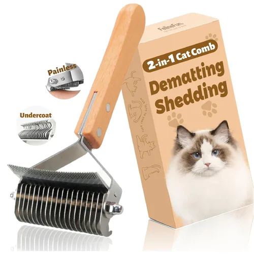 FelineFun Cepillo para Gatos para Desenredar y Quitar Pelo Muerto, Rastrillo 2 en 1 para Subpelo, Elimina Eficazmente el Pelo Suelto y el Pelaje