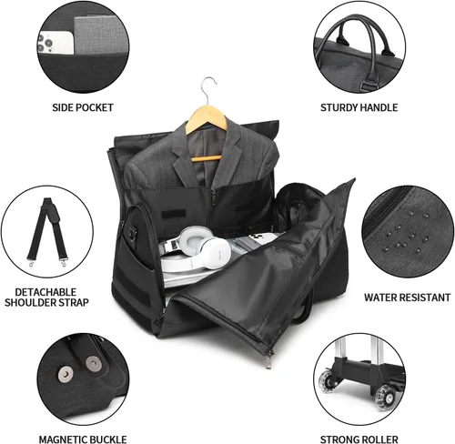 Miniatura 2 de seyfocnia Bolsas de ropa con ruedas, bolsa de ropa con ruedas, bolsa de ropa de viaje con compartimento para zapatos, bolsa de lona con ruedas
