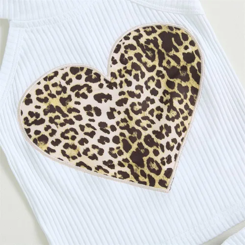 Miniatura 4 de Conjunto de 2 piezas para bebé recién nacida con estampado de leopardo, camiseta sin mangas con estampado de corazón+pantalones cortos tutú