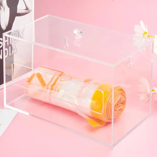 Miniatura 7 de Dispensador de soporte de bolsa de basura para basura, organizador de acrílico transparente para montaje en pared