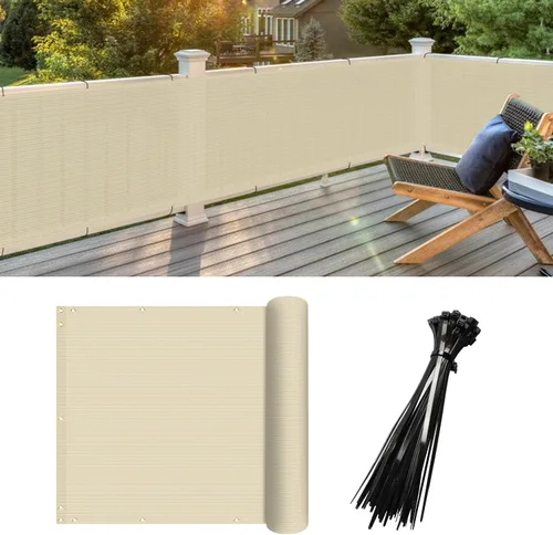 2.5 x 10 pies - Pantalla para valla de privacidad de balcón, protección UV, malla con bridas para cables, para exteriores, jardín, terraza, patio,