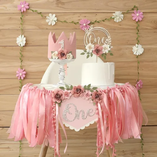 Miniatura 8 de Banner de Silla Alta con Margaritas Bohemias Primer Cumpleaños Niña Para Decoraciones de Primera Fiesta Conjunto Con Adorno de Pastel Hecho a Mano