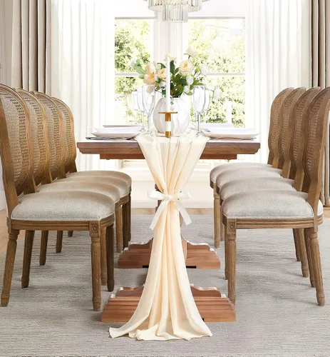 Miniatura 3 de WARM HOME DESIGNS Tela de gasa beige de 35 x 120 pulgadas. Utiliza material de gasa de lujo como camino de mesa, decoración de arco de boda, bufanda