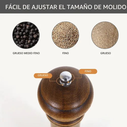 Miniatura 6 de 1 paquete de molinillo de pimienta de madera, XWXO molinillo de sal de 10 pulgadas y shaker de pimienta, molinillo de pimienta con rotor de cerámica
