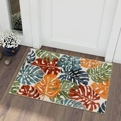 Miniatura 15 de Wonnitar Leaf - Alfombra de cocina de 2x3 pies, alfombra azul pequeña para baño, alfombra decorativa lavable para mesita de noche, planta