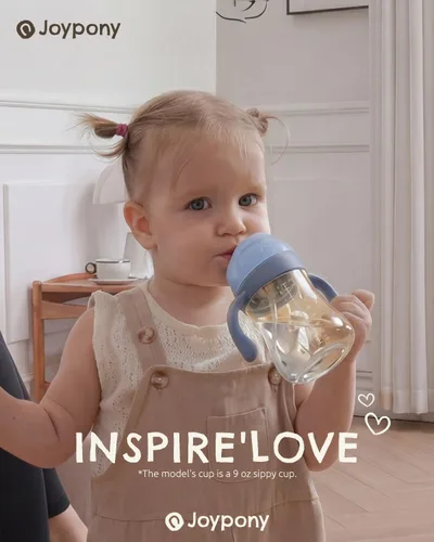 Miniatura 2 de Joypony Vasos para sorber para niños pequeños de 1 a 3 años, vaso con popote con peso a prueba de derrames con asa para bebés de 6 meses