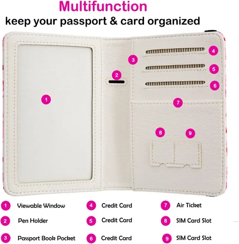 Miniatura 2 de Soporte para pasaporte para mujer, cartera de viaje con bloqueo RFID, funda de cuero para tarjetas, organizador de documentos de viaje, tarjetero