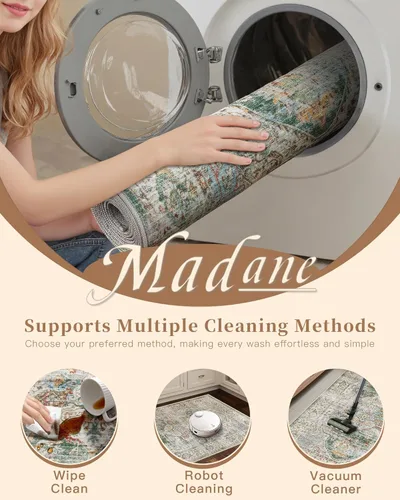 Miniatura 493 de Madane Tapete lavable de 2 x 10 pies para pasillo, cocina, recibidor, clásico, suave, antideslizante para interiores, casa de campo, baño, sala