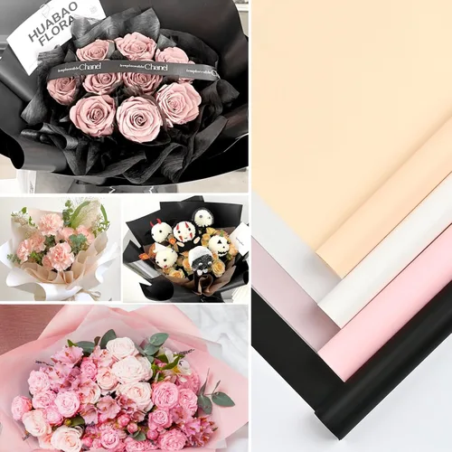 Miniatura 5 de Jutieuo 20 hojas de papel de regalo de flores negras, papel floral coreano translúcido impermeable para ramos de flores, embalaje de regalo, Borde