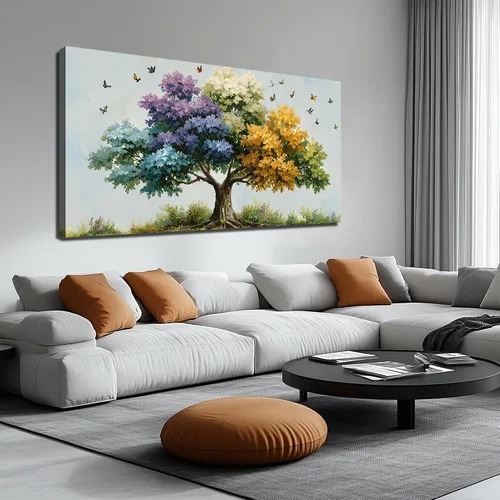 Miniatura 8 de Kepgonegu Arte de pared de árbol de la vida grande para sala de estar, paisaje, impresiones en lienzo coloridas de mariposas para dormitorio