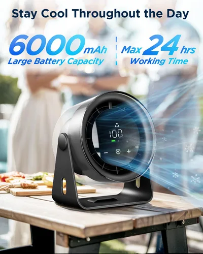 Miniatura 3 de EasyAcc Ventilador de escritorio turbo pequeño de 6000 mAh, máximo 24 horas de tiempo de trabajo, potente flujo de aire de 16 pies, ventilador