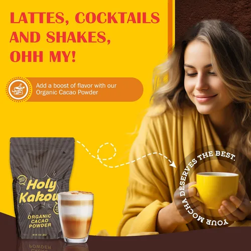 Miniatura 4 de Holy Kakow Cacao en polvo – Cacao en polvo orgánico, cacao, sin gluten, sin soja, vegano, de origen único, rico en antioxidantes, cacao crudo