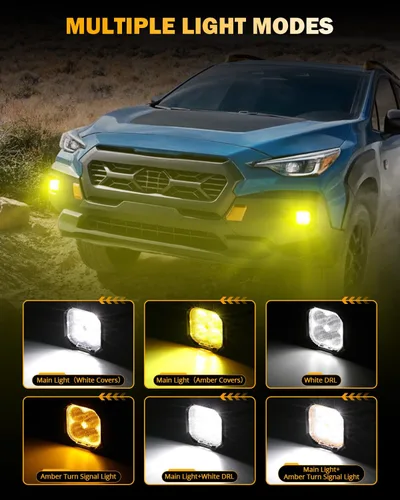Miniatura 4 de Auxbeam Color Play Series SAE - Luces antiniebla LED de 3 pulgadas con DRL blanco y señal de giro para Ford Honda, Nissan, Subaru, Acura, Lexus