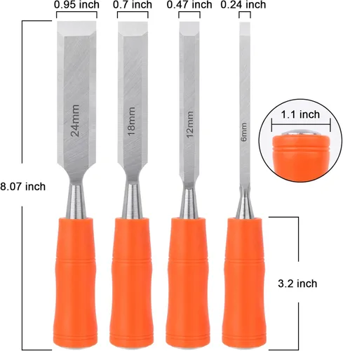 Miniatura 2 de Juego de 4 cinceles de madera para carpintería, cinceles de madera para carpintería con extremo de martillo de acero, herramientas de madera, juego