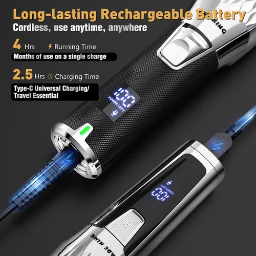 Miniatura 5 de FADEKING® - Kit profesional de cortadora de pelo y barba para hombres, juego de corte y aseo inalámbrico con recortadora de hoja en T sin brecha