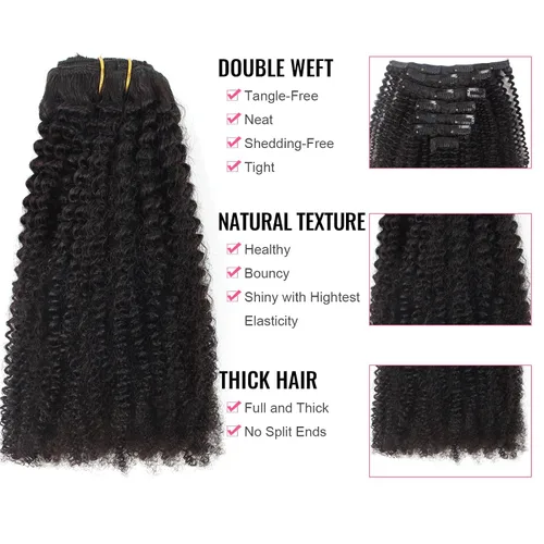 Miniatura 2 de ABH AMAZINGBEAUTY HAIR Extensiones de cabello humano real con clip, 4A 4B, rizado con clip, 4.23 oz, 7 piezas, 17 clips, 4.23 oz, color negro #1B