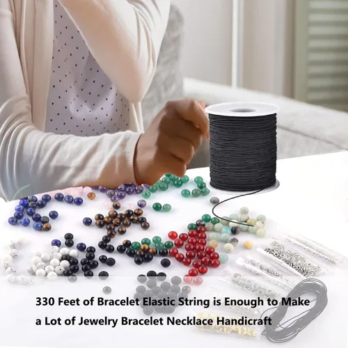 Miniatura 6 de Cordón elástico para pulseras, 1 mm (0.039 in) 330 pies de cuerda duradera para pulseras, cuerda elástica extensible para hacer joyas, collares