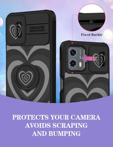Miniatura 3 de para Moto G 5G 2023 funda - Cubierta de teléfono linda con corazón para mujeres y niñas, diseño único negro con cubierta deslizante para la cámara