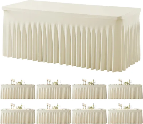 Miniatura 43 de Paquete de 2 manteles color azul bebé para mesas rectangulares de 6 pies, mantel ajustable de elastano, fundas de mesa elásticas de 6 pies, manteles
