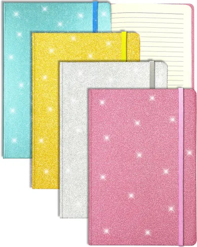 Miniatura 8 de Cuaderno rosa con purpurina, 8.3 x 5.7 pulgadas, 160 páginas rayadas con purpurina que nunca se despega, diario brillante para niñas, cuadernos