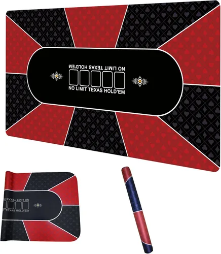 Miniatura 10 de Tapete de póquer impermeable con 4 posavasos, tapete de juego de casino antideslizante de 47 x 24 pulgadas para Texas Holdem, cubierta de mesa